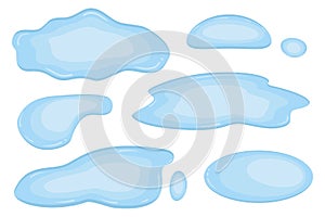 Water puddle set in cartoon style. Liquid puddle isolted on white background. Vector